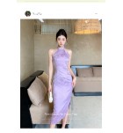 女裝連身裙掛脖露肩中長裙
