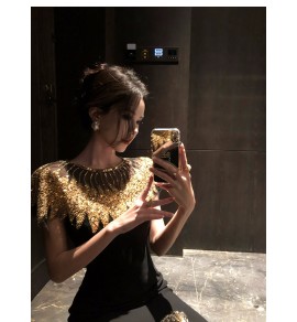 女裝吊帶長裙珠片披肩聚會禮服裙
