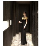 女裝吊帶長裙珠片披肩聚會禮服裙