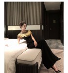 女裝吊帶長裙珠片披肩聚會禮服裙