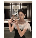 女裝吊帶長裙珠片披肩聚會禮服裙