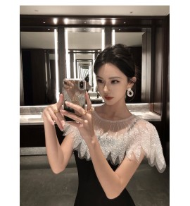 女裝吊帶長裙珠片披肩聚會禮服裙