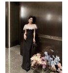女裝吊帶長裙珠片披肩聚會禮服裙