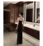女裝吊帶長裙珠片披肩聚會禮服裙