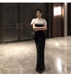 女裝吊帶長裙珠片披肩聚會禮服裙
