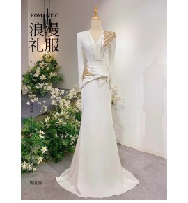 晚裝禮服裙V領主持人合唱演出服
