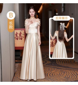 少女禮服裙香檳色緞面長裙