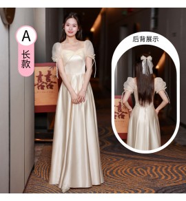 少女禮服裙香檳色緞面長裙