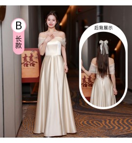 少女禮服裙香檳色緞面長裙