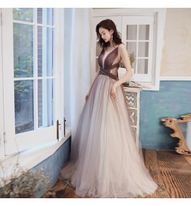 少女禮服裙吊帶深V領露背長裙