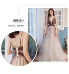 少女禮服裙吊帶深V領露背長裙