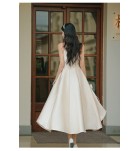 少女禮服裙蕾絲花邊露肩中長裙