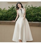 少女禮服裙蕾絲花邊露肩中長裙