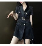 女裝禮服裙西裝領雙排扣短袖中裙