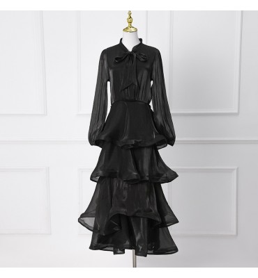 少女禮服裙圍巾領荷葉邊蛋糕裙