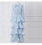 少女禮服裙圍巾領荷葉邊蛋糕裙