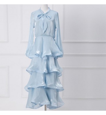 少女禮服裙圍巾領荷葉邊蛋糕裙