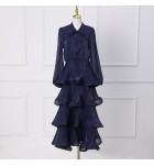少女禮服裙圍巾領荷葉邊蛋糕裙