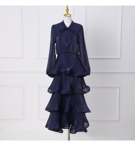 少女禮服裙圍巾領荷葉邊蛋糕裙
