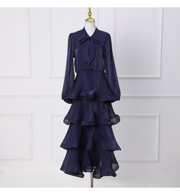 少女禮服裙圍巾領荷葉邊蛋糕裙