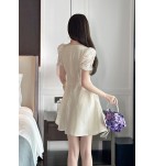 少女禮服裙圓領泡泡袖A字裙