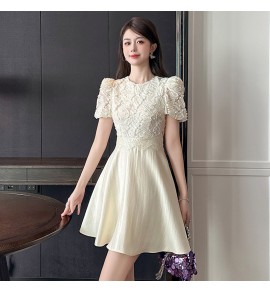 少女禮服裙圓領泡泡袖A字裙