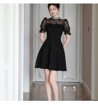 少女禮服裙鑲鑽圓領泡泡袖短裙