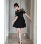 少女禮服裙鑲鑽圓領泡泡袖短裙