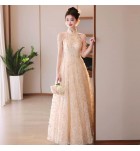 少女禮服裙掛脖珠鍊流蘇長裙