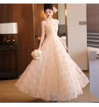 少女禮服裙掛脖珠鍊流蘇長裙