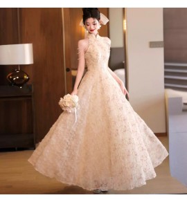 少女禮服裙掛脖珠鍊流蘇長裙