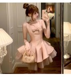 少女禮服裙方領無袖蝴蝶結蓬蓬裙