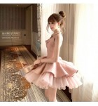 少女禮服裙方領無袖蝴蝶結蓬蓬裙