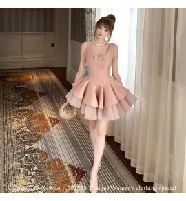 少女禮服裙方領無袖蝴蝶結蓬蓬裙