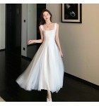 少女禮服裙吊帶方領網紗蓬蓬裙