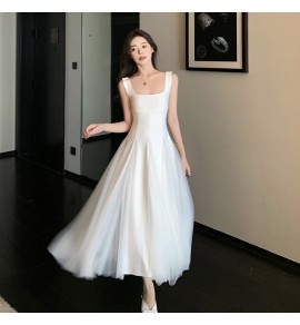 少女禮服裙吊帶方領網紗蓬蓬裙