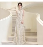晚裝禮服裙掛脖露肩流蘇亮片長裙