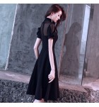 晚裝禮服裙立領透視網紗中長裙