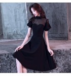 晚裝禮服裙立領透視網紗中長裙