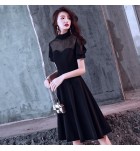 晚裝禮服裙立領透視網紗中長裙