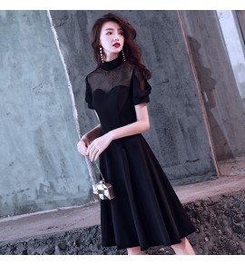 晚裝禮服裙立領透視網紗中長裙