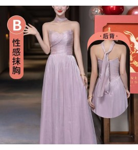 少女禮服裙紫色派對伴娘服長裙