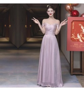 少女禮服裙紫色派對伴娘服長裙