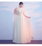 晚裝禮服裙立領長水袖繡花長裙