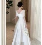 少女禮服裙一字肩V領大擺裙