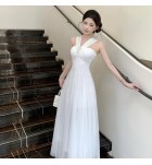 少女禮服裙一字肩V領大擺裙