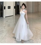少女禮服裙一字肩V領大擺裙
