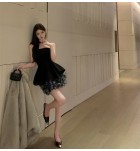 少女禮服裙抹胸扎染花朵下擺短裙