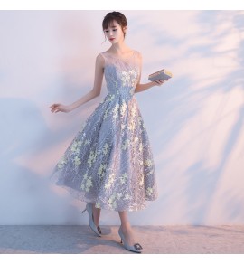 少女禮服裙半透網紗圓領無袖中長裙