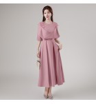 晚裝禮服裙U領中袖中長裙